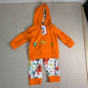 Orange Dinosaur Hoodie and Jogger Pants Set Kids Size 100 New With Tags